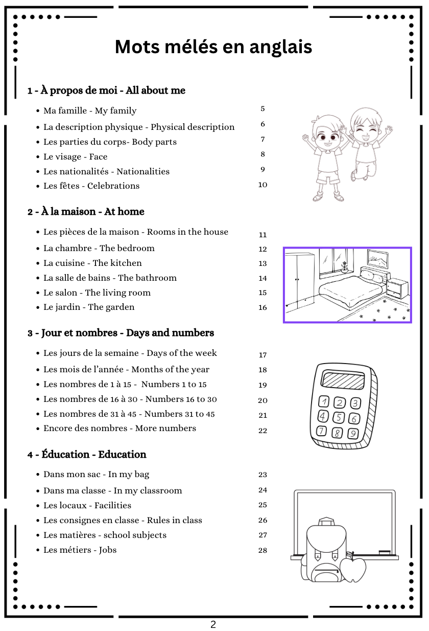 Mes mots mélés Français - Anglais