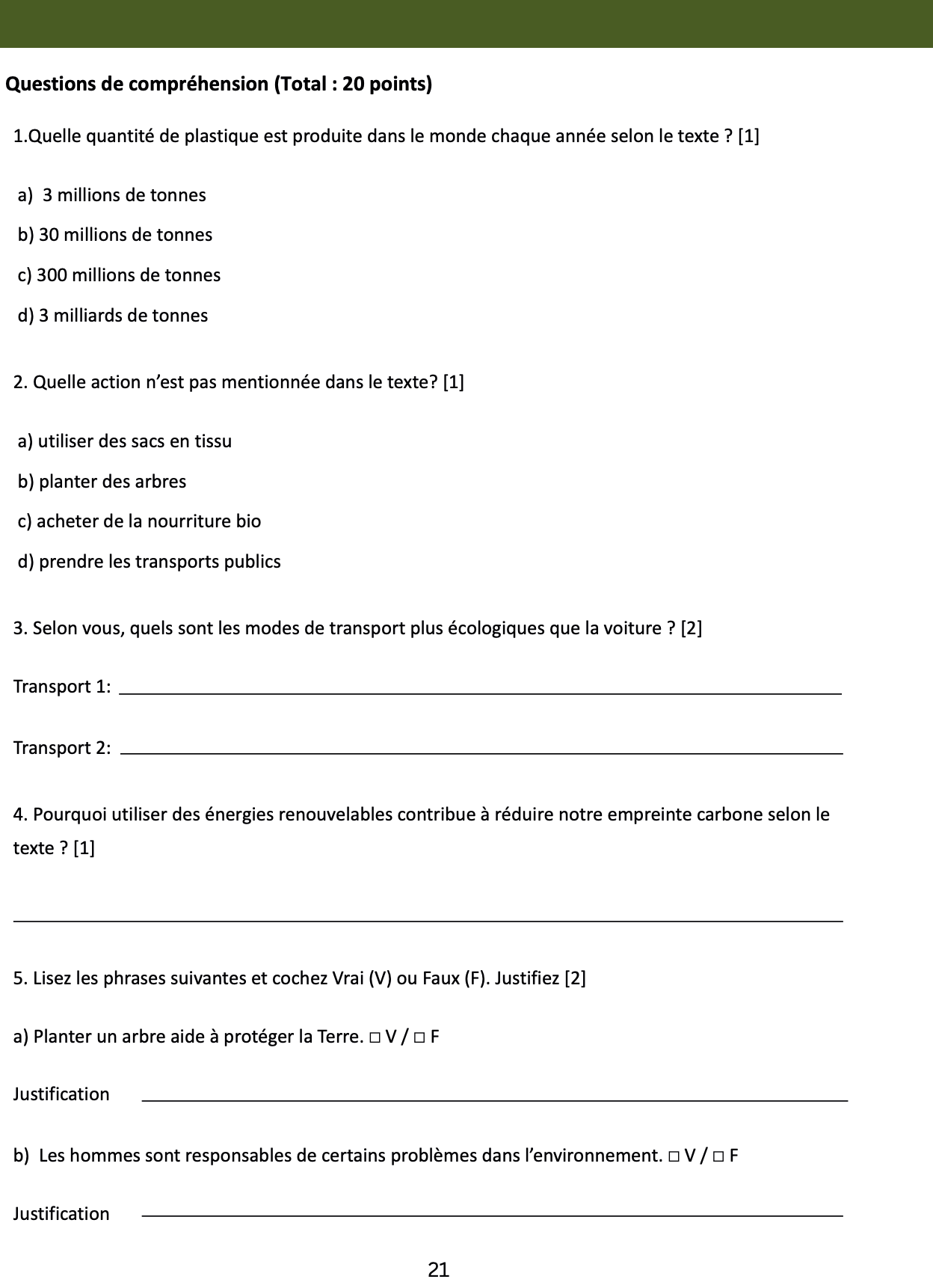 MYP French reading preparation (Phase 2-4) - Globalization and sustainability, Fairness and development